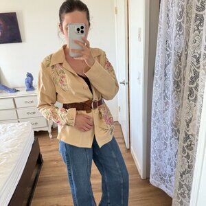 Coldwater Creek Silk Linen Embroidered Jacket Artsy Garden Boho Feminine Fairy M